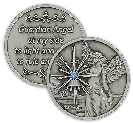 Pewter Guardian Angel Coin Medallion, Pocket Prayer Affirmation Gift Token