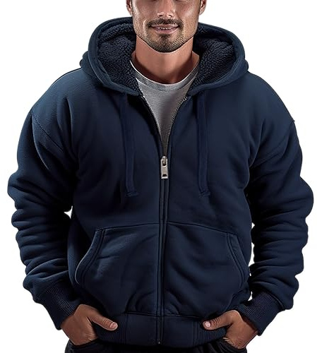 Butygity Felpe con cappuccio foderate in sherpa da uomo pesante con zip intera felpa in pile spesso cappotti caldi invernali