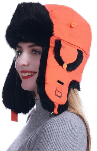 HEYANN Fliegermütze Herren Winter, Uschanka Herren Orange Wintermütze Trapper Fuzzy Warme Russenmütze Fliegermütze mit Ohrenklappen für Männer Frauen (L/XL, Orange)