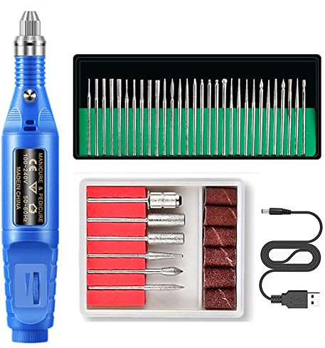 Nudiuhis Electric Nail Drill Nail Drill Machine Nail File E File Drill Set Kit for Acrylic Nails Gel Nail Glazing Drill,Blue