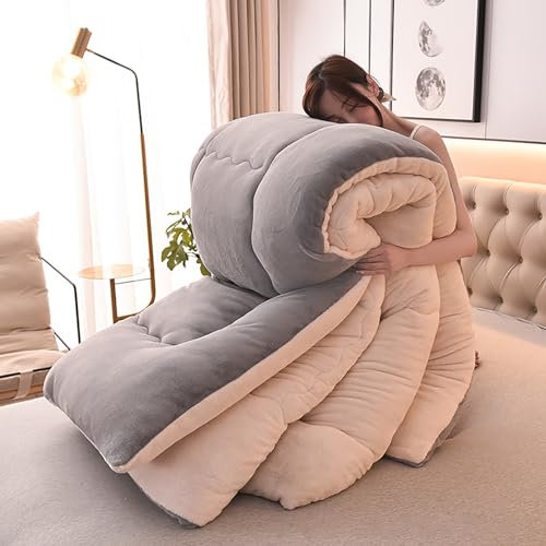 PRELGOSP Kaschmir Decke, Warme Winter Steppdecke, Doppelseitiges Design Dicke Bettdecke,Grau,150x200cm/3kg