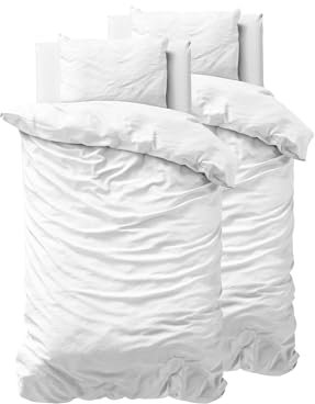 Sleeptime 100% Baumwolle Bettwäsche 135cm x 200cm 4teilig Weiß - weich & bügelfrei Bettbezüge mit Reißverschluss - einfarbiges Bettwäsche Set mit 2 Kissenbezüge 80cm x 80cm