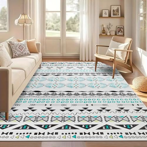 AMEHA Rugs for Bedroom – Black & Teal Rugs Living Room 120 x 170 Cm (Zuri) | Easy to Clean Non Slip Modern Carpet Non Shedding Traditional Geometric Style Durable Soft Low Pile Large Rug for Kids Room