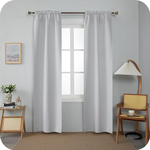 GIRASOLE HOME Coppia Tende Barbados Termiche Totalmente Oscuranti 2 Pannelli da 55x240cm con Tasca, Bianco Fumo