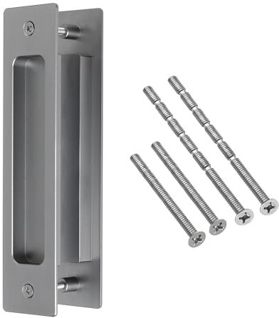 BaiNong 6 inch Pocket Door Pull - Gray Square Concealed Pocket Door Handles, Recessed Finger Pull for Sliding & Balcony Doors - Modern Hardware Kit