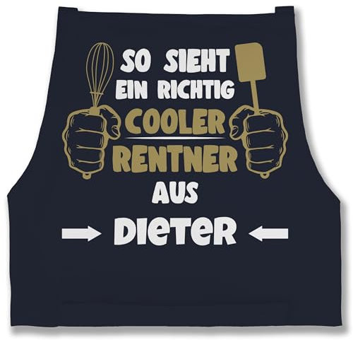 Schürze - Kochschürze - So sieht ein richtig cooler Rentner aus mit Name - Geschenk Rentenbeginn Rente Lustig Pensionierung Ruhestand Renteneintritt - 85x69 - Navy Blau - koch schürzen