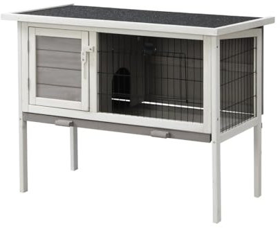 Vente-unique - Clapier en Bois sur Pieds pour Lapins et rongeurs - L. 91 x P. 45 x H. 70 cm - Blanc et Gris - LAPIUS