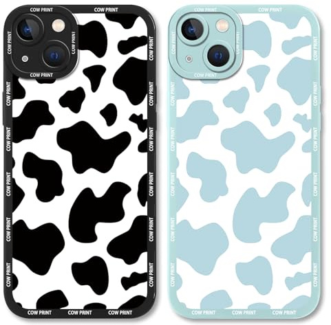 Yoedge 2 Pack Cute Phone Cases for iPhone 13 mini Case 5.4, Fashion Cow Print Silicone Slim Soft TPU Phone Case for Women, Shockproof Cover Protective Funda para Girls, Black & Blue