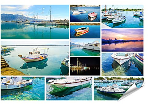 islandburner Prime Bild Poster Boot Spiegelungen Collage Griechische Sommerfotos Meer Boote Premium Bilder Fotodruck