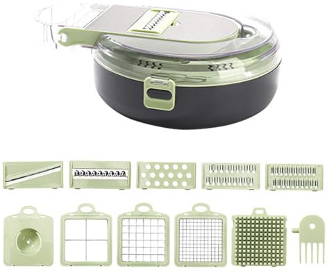 9 in 1 Multifunctional Vegetable Cutter, Kitchen Mandolin and Manual Vegetable Slicer with 9 Replaceable Blades, Vegetable Slicer for Onions, Vegetables