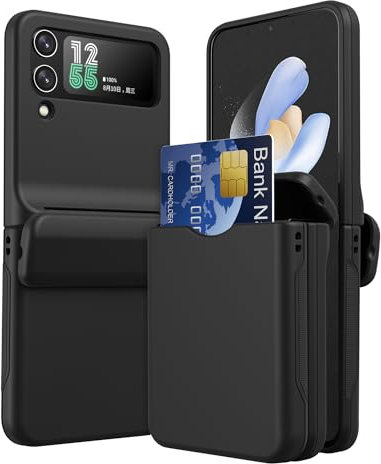 TECHGEAR for Samsung Galaxy Z Flip 4 Card Holder Case [2x Card Wallet Case] Premium Hybrid Tough Rugged Protective Bumper Case [Hinge Cover] Heavy Duty Protection for Samsung Galaxy Z Flip4 (Black)