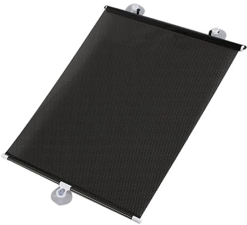 Tragbares Verdunklungsrollo mit Saugnäpfen Fensterrollo Dachfenster Rollo Temporäre Jalousien Einziehbare Sonnenschutz Rollos für Fenster,Auto,Zuhause,Blackpolkadots,Ohne Bohren (68cm x 125cm)