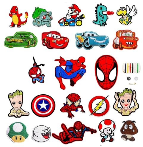 22Pcs Parches Ropa Termoadhesivos Parche Ropa Niños de Dibujos Animados Rodilleras Pantalones Infantiles para Jeans Mochilas Chaquetas