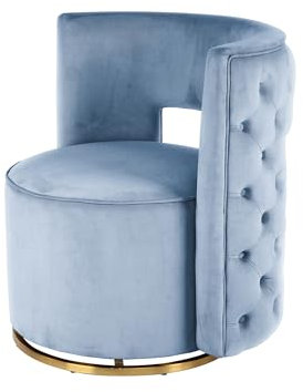 Qiyano Designer Sessel in Blau, Gold - 360-Grad drehbar, Samtbezug, weich komfortabel elegant Luxus Wohnzimmer Schlafzimmer Ankleidezimmer