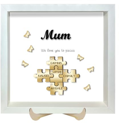 Benutzerdefinierte hölzerne Mütter Tag Puzzle Rahmen Zeichen Plakette, personalisierte Mütter Tag Puzzle Geschenk für Mama, Enkelkinder Namen auf Puzzle Stücke, Mama, Geburtstag Geschenk (Acryl-01)