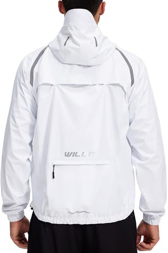 WILLIT Veste de cyclisme pour homme - Imperméable - Avec capuche - Légère - Coupe-vent - Respirante - Pliable - Pour le golf, le cyclisme, la randonnée, la course, l'extérieur, Blanc., M