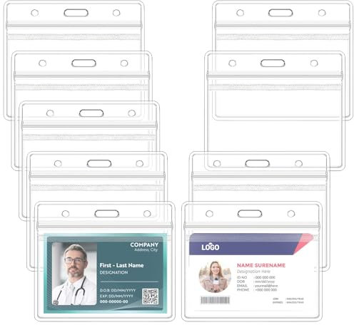 10 Pièces Porte Badge, Horizontal Porte Badge, Transparent Porte Cartes, Imperméable Porte Badge, Refermable Porte-Cartes, pour Carte d'identité, Carte de Bus, Carte D'étudiant, Carte de Visite