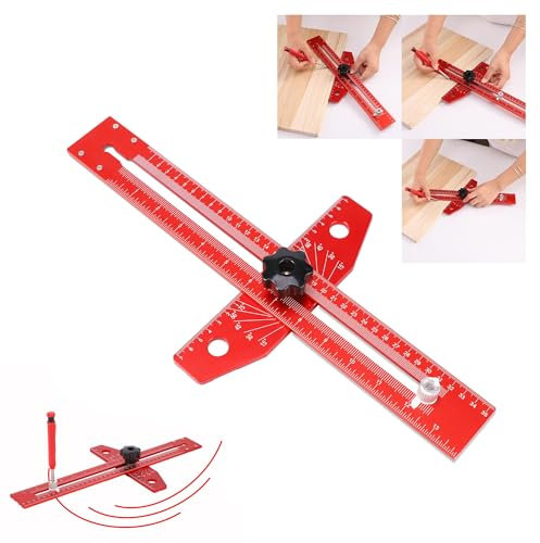 FEETE 350MM T-Square Lineal, einstellbare Aluminiumlegierung Scriber Zeichnung T-Lineal für Schreinerei Messung Holzbearbeitung, Präzisionslinie Zeichnung Hilfe Lineal mit Winkeleinstellung Skala(Rot)
