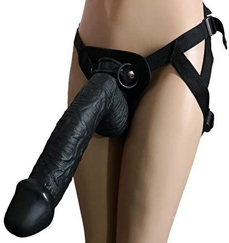 Gode ​​ceinture géant XXL, matière PVC, ceinture harnais réglable, jouet sexuel masturbateur, partenaires masculins et féminins, notamment lesbiennes(Schwarz)