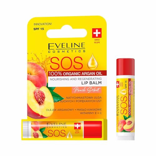 Eveline Cosmetics Eveline SOS Peach Sorbet Lippenbalsam - Intensive Feuchtigkeit & Reparatur mit Arganöl, Kakaobutter & SPF 15 Schutz