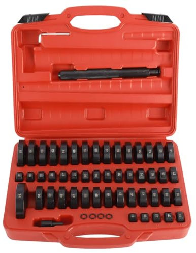 FreeTec 52 TLG. Radlager Montagescheiben Radialdichtringen Buchsen Schalen Gummis Abzieher Druckstück Press Werkzeug Treibsatz 18–65 mm (Rot)