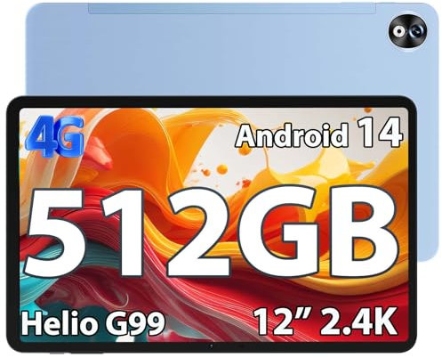 DOOGEE Tablet T40 Pro 512GB ROM+20GB RAM Tablet 12 Pollici 2.4K Display Android 14, 10800mAh Helio G99 Quattro Altoparlanti, 4G LTE/2.4GHz/5GHz WiFi 16MP+8MP, Blu