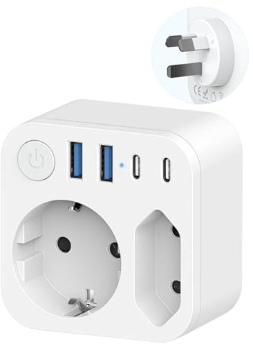 Connecteur de Voyage France vers l'Australie avec 4 Prises USB (2 USB-C), Adaptateur de Voyage à 2 Voies Sortie pour Nouvelle-Zélande,Connecteur Schuko vers Type I pour l'Australie,Chine,l'Argentine