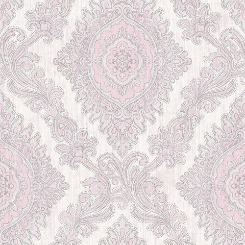 Villa Rosa Damask Pink Wallpaper - Floral Botanical Flower Design - Acrylic Coated Classic Feature Wall