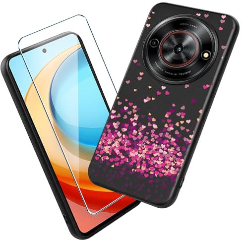 Xiangyun Cover per ZTE Blade A75 5G Custodia con 1 X Film di Vetro Temperato protezione - Caso Silicone Nero Protettiva TPU Bumper Morbido Shell Case (6.56 WM85)