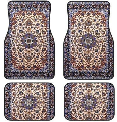 Antikes persisches Muster, blau, orientalisch, 4-teilig, Auto-Fußmatten, komplette Sets, universelle Passform für SUV, Vans, Limousinen, LKWs, Allwetterschutz, Auto-Fußteppich