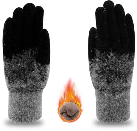 Long Keeper Winterhandschuhe Damen Herren Schneeflocke Dicke Winter Handschuhe Warme Gestrickte Thermo Handschuhe Gefüttert Gedehnt Strickhandschuhe Fäustlinge (Schwarz)