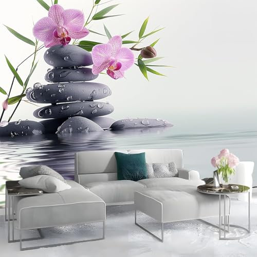 Papel Pintado Pared 3D Papel Zen,orquídea de piedra de piscina,Fotomural Salón TV fondo mural papel pintado decoración del hogar,200x140cm