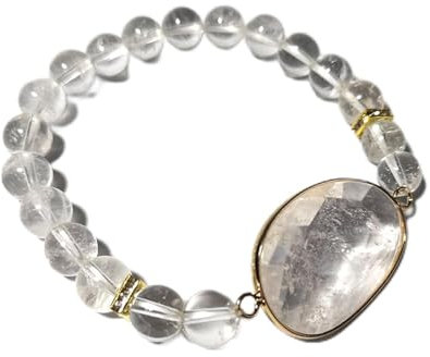 Purificación de Cristal de Roca Colgante dijes Pulsera Redonda Cuentas de Piedra Natural joyería de Moda para Mujeres 23CM