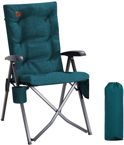 EVER ADVANCED Luxury Camping Chairs for Adults Heavy Duty High Back Oversized Folding Garden Chair Comfy Padded 6cm Loadable 150kg Camp Adjustable Dining Chairs 4-Position Recliner Deck Green