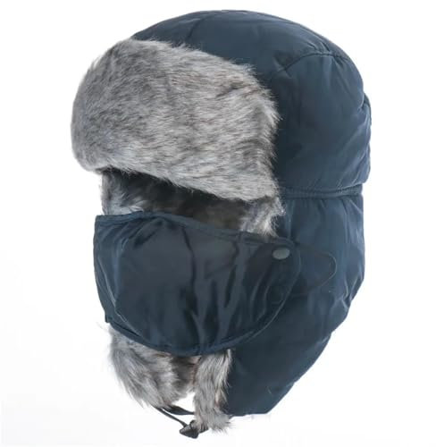 YUECIBAI Fliegermützen Hut Frauen Männer Trooper Hüte Männliche Thermische Ohren Klappe Schneekappen Navy