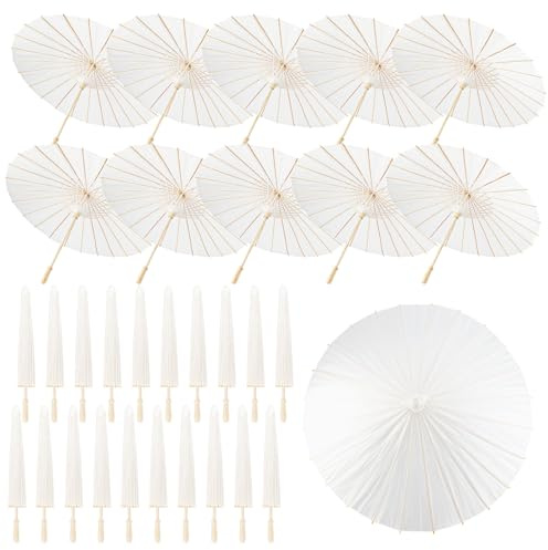 Zealor Weiße Papierschirme, 84 cm, geölt, chinesischer und japanischer Stil, weiße Papier-Sonnenschirme, Großpackung für DIY-Malerei, Hochzeit, Brautparty, Deckendekoration, 30 Stück