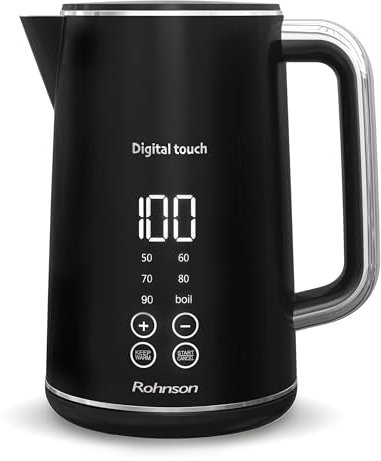 Rohnson Bollitore Elettrico R-7600 – Bollitore Acqua in Acciaio Inox con Touch Digitale, Doppia Parete, Capacità 1,7L, Temperatura Regolabile, Mantieni Caldo, Spegnimento Automatico, Sei Impostazioni