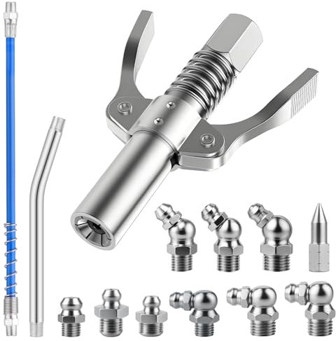 Samulee 22 Stück Fettpresse Mundstück mit Schmiernippel, 10000 PSI Doppelgriff G Coupler mit 30cm Schlauch, Fettpresse Kupplung Mundstück mit 15cm Verlängerungsrohr aus Metall für alle Fettpressen