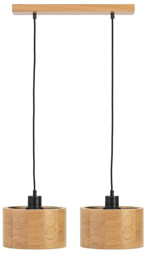 STOLARNIA PIKA Hängelampe Esstisch Holz - Rund Modern Holzlampe 2xE27 - Lampenschirm Eiche - Natur Lampe für Esszimmer, Wohnzimmer, Küche, Schlafzimmer, Flur - Stilvolles Design Eichenholz ANTILIA