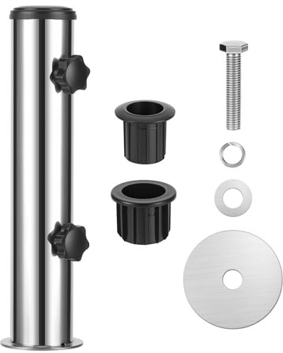GoldOars Tube pour Pied de Parasol, Support pour Parasol de Terrasse en Acier Inoxydable, Potence Réglable Renforcée avec 2 Pièces Manchons PVC pour Jardin et Balcon