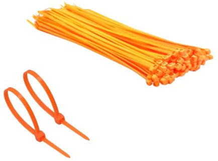 TERF® 100 Pcs Fluorescent Orange Cable Ties 200mm (8'') X 4.8mm Premium Nylon Zip Ties Wraps Secure Self Locking Mechanism Plastic Tie for Home Office Garden Garage Workshop DIY use