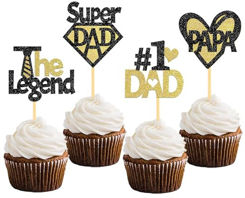 24 Stück Glitzer Vatertag Deko PAPA Cupcake Toppers, Vatertag Tortendeko, Father's day Geburtstag Deko für Vatertag Father's Day Geburtstag Party (PAPA Schwarz)