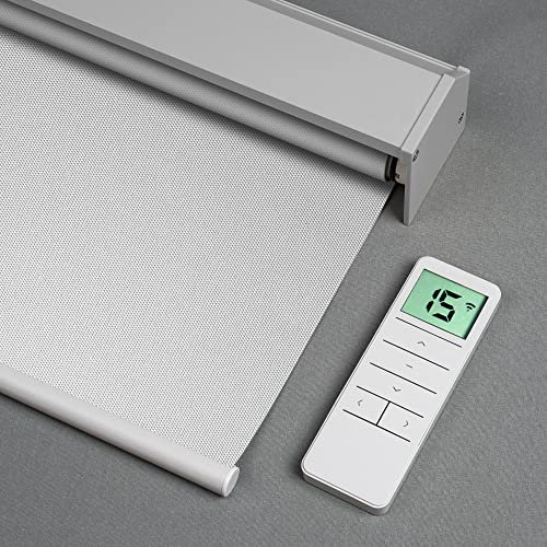 Tokblind Motorized Roller Shades with Remote Control, Blackout Electric Blinds for Windows Compatible with Alexa Google via Hub, Rechargeable Smart Window Shade Customized Size (Vinyl Light Grey)