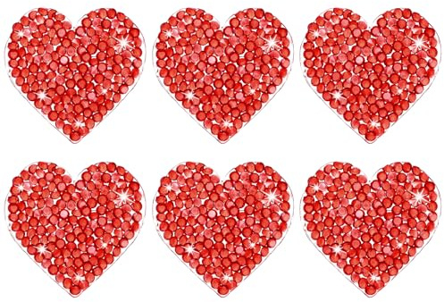 M METERXITY 6-Pack Rhinestone Heart Iron-on Patches 3.5cm Red Adhesive Appliques Rhinestone Glitters Heart Patches for DIY Crafts/Clothing Repairing/Shoes/Bag/Hat