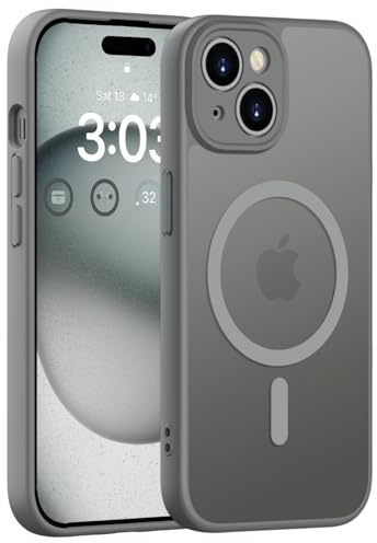 ORDA für iPhone 15 Hülle, Kompatibel mit MagSafe, Grau | Vollständiger Kameraschutz, Stoßfest Kratzfest Haltbarkeit, Transluzente Rückseite, Matt Magnetische Handyhülle