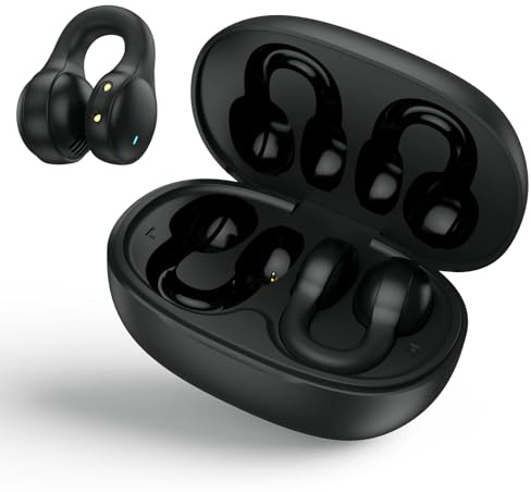 Bluetooth Kopfhörer mit Ohrclip, Knochenschall Kopfhörer Kabellos Bluetooth 5.4, sportkopfhörer Open Ear mit Eingebautes Mikrofon mit Digitalanzeige Kabellos für Trainieren Laufen Fahren Radfahren