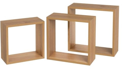 Set mit 3 MDF-Regalen in Honig-Eiche