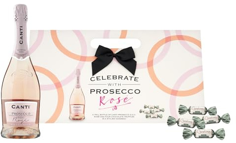 Canti Prosecco Rose 75ml (10.5% ABV) & 4 x Guylian Praline Temptations Chocolates Handbag Gift Set. Gift for her, Birthday, Christmas. By Blue Tree Gifts