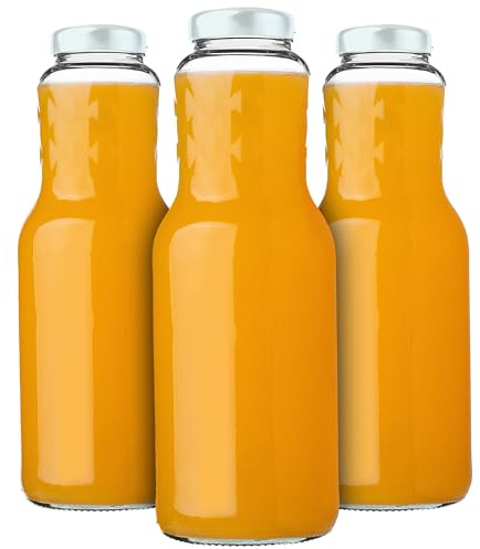 KADAX 3er Set Glasflaschen 1L mit Schraubverschluss Weiß – Leere Milchflaschen Saftflaschen zum Befüllen für Saft, Milch, Smoothies & Sirup, Refillable Glass Bottles