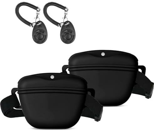 Aomig 2Pcs Sac Friandise pour Chien en Silicone, Accessoires Sac D'entraînement Doggie Treat Sac Pochette, Sacs de Nourriture Portables pour Les Promenades du Chien avec Clicker et Ceinture Dressage